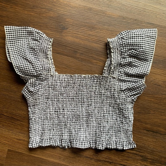 Rachel Zoe Gingham Print Ruffled Smocked Crop Top - Picture 1 of 7